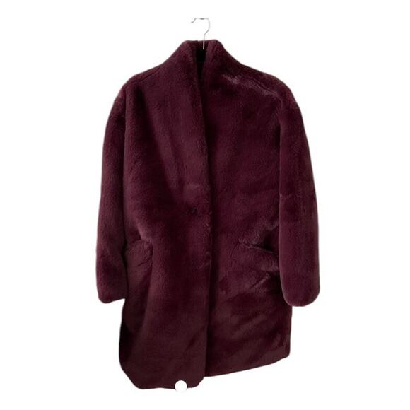Abercrombie & Fitch M Teddy Coat Fluffy Cozy Burgundy - Picture 3 of 10